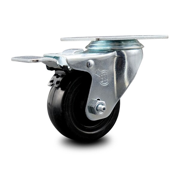 3.5 Inch Hard Rubber Wheel Swivel Top Plate Caster with Total Lock Brake SCC